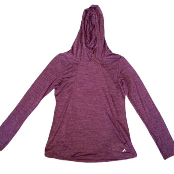 Purple athletic pullover hoodie with thumb holes and pockets - Picture 1 of 7